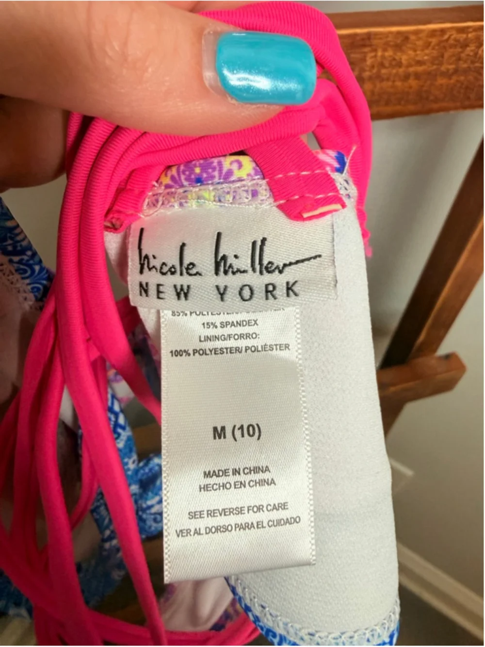 Girls Nicole Miller New York Bikini M Pink Blue Paisley